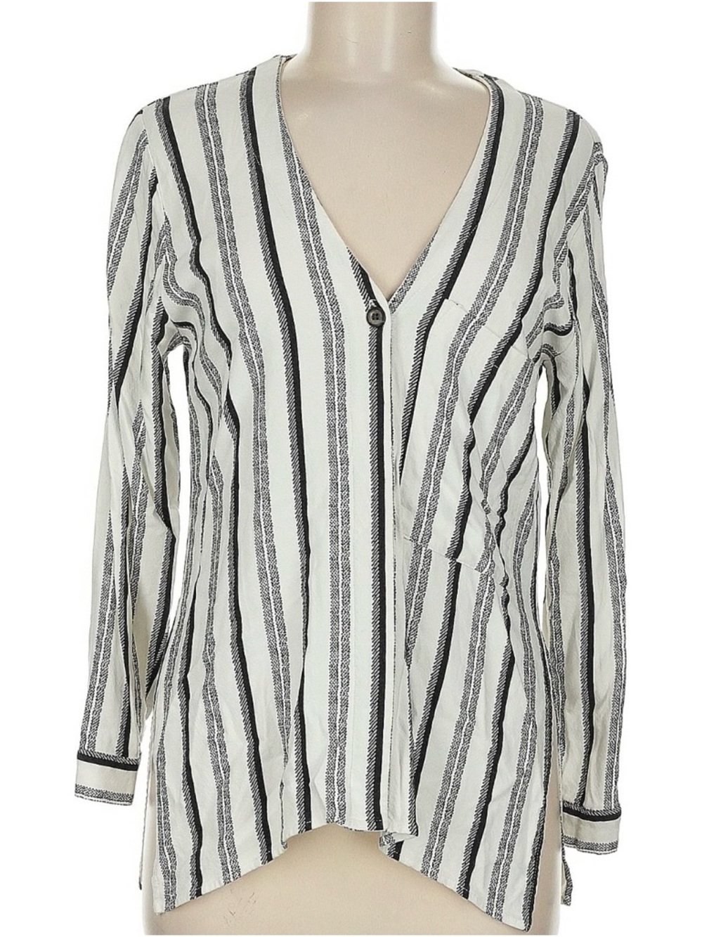 Topshop Black and White Vertical Stripe V-Neck Blouse